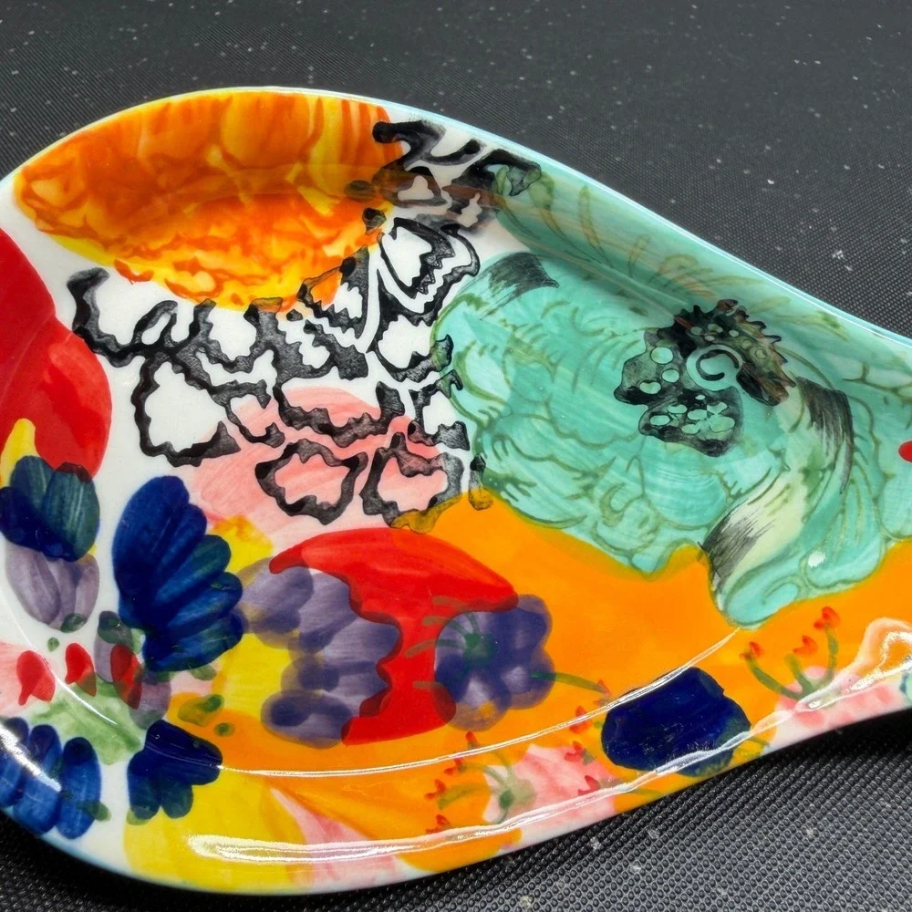 Anthropologie Abstract Floral Ceramic Spoon Rest Colorful Painterly Kitchen